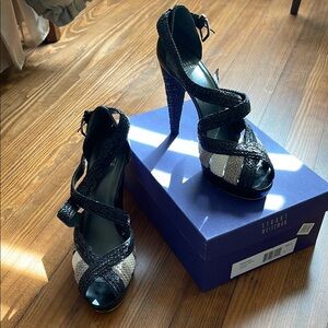 Strappy Black and Silver Women's Heels